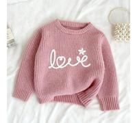 Maglione rosa da ragazza, girocollo, maniche lunghe + ricamo lettera d'amore, design minimalista alla moda 6Y,7Y,4Y,5YLettereMaglia Pettinata