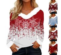 Maglione Scollo a V Donna Spirito, Maglione Caldo Donna Inverno Grande Dimensione, Maglione Natale Stampato Pullover Collo In Pile 2025 Nuovo Top Noel Personalizzato Tunica con Motivo Felpa Streetwear