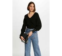 Maglione scollo a V in maglia fine Nero M Tinta unita