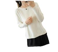 Maglione sottile da donna in maglia di cotone maglione da donna girocollo solido maglione primavera selvaggio usura esterna superiore, bianco, M