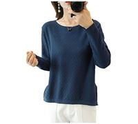 Maglione sottile da donna in maglia di cotone maglione da donna girocollo solido maglione primavera selvaggio usura esterna superiore, blu navy, S