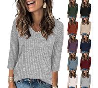 Maglione sottile da donna, maglione da donna con scollo a V, casual tunica pullover maglieria sciolto comodo maglione moda autunno maglietta tinta unita elegante maglioni per uscire, Verde scuro, L