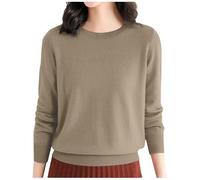Maglione sottile donna - Maglia da donna taglia grande con collo basso e rotondo casa camicia di fondo tinta unita leggero top per autunno inverno semplice caldo sciolto maglione casual morbido, Kaki