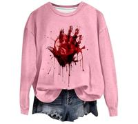Maglione sportivo da donna 2024 Halloween Inverno Distintivo Impronte a mano Stampato Senza Cappello Partner, Colore: rosa., XXL