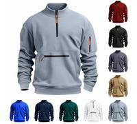 Maglione sportivo da uomo con mezza zip, senza cappuccio, con cerniera, in pile, con cerniera, comodo, con cerniera a un quarto, a maniche lunghe, con tasche, top sportivo per attività all'aperto