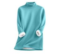 Maglione termico da donna con collo a lupetto, autunno e inverno, foderato in pile, felpe calde casual a maniche lunghe, abbigliamento da casa leggero e comodo, blu cielo, L