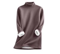 Maglione termico da donna con collo a lupetto, autunno e inverno, foderato in pile, felpe calde casual a maniche lunghe, abbigliamento da casa leggero e comodo, Marrone, L