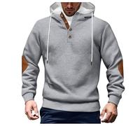 Maglione testurizzato con zip a un quarto da uomo felpe con cappuccio con bottoni con toppe sul gomito maglioni felpe con cappuccio tinta unita felpa invernale calda felpa con cappuccio per