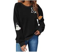 Maglione traspirante da donna per Halloween, leggero girocollo grafico, perfetto per stratificazione, carino streetwear stagionale da donna oversize autunno inverno felpe, Nero , L