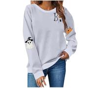 Maglione traspirante da donna per Halloween, leggero girocollo grafico, perfetto per stratificazione, carino streetwear stagionale da donna oversize autunno inverno felpe, Grigio, M