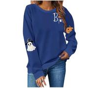 Maglione traspirante da donna per Halloween, leggero girocollo grafico, perfetto per stratificazione, carino streetwear stagionale da donna oversize autunno inverno felpe, Blu, XL