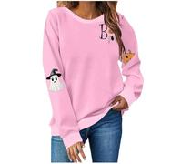Maglione traspirante da donna per Halloween, leggero girocollo grafico, perfetto per stratificazione, carino streetwear stagionale da donna oversize autunno inverno felpe, rosa, S