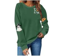 Maglione traspirante da donna per Halloween, leggero girocollo grafico, perfetto per stratificazione, carino streetwear stagionale da donna oversize autunno inverno felpe, Verde, L