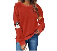 Maglione traspirante da donna per Halloween, leggero girocollo grafico, perfetto per stratificazione, carino streetwear stagionale da donna oversize autunno inverno felpe, Rosso, XXL