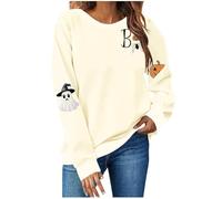 Maglione traspirante da donna per Halloween, leggero girocollo grafico, perfetto per stratificazione, carino streetwear stagionale da donna oversize autunno inverno felpe, Beige, XXL