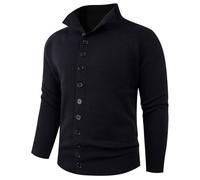 Maglione Uomo Invernali - Maglione Cotone Uomo Cardigan in Maglia Tinta Unita con Bottoni sul Davanti e Collo Alto per Un Calore e Una comodità Casual (Black XXXL)