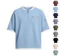 Maglione Uomo Mezza Zip Collo Alto, Tessuto Nido d'Ape (Sky Blue,M)