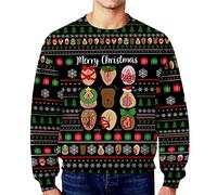 Maglione Uomo Natale, Felpa Natale Uomo Natale Maglione Coppia Brutto Pullover Retro Maglioni 3D Grafica Felpa Girocollo Maglione Natalizio Brutto Maglieria Maglioncino Invernali per Donna Uomo