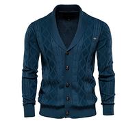 Maglione Uomo Slim Fit Risvolto Tinta Unita Cardigan Uomo Comodo Traspirante Maglieria Uomo Moda Casual Giacca Transizione Uomo E-Blue M