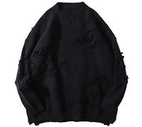 Maglione Vintage Hip Hop Uomini Abbigliamento Streetwear Pullover Maglione Strappato Puro Foro di Colore Lana Maglieria Top, Nero , S