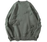Maglione Vintage Hip Hop Uomini Abbigliamento Streetwear Pullover Maglione Strappato Puro Foro di Colore Lana Maglieria Top, Gn, M