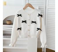 Maglione vintage lavorato a maglia con fiocco decorativo, stile dolce Y2K, casual e versatile, adatto per il ritorno a scuola in inverno e autunno, per ragazze pre-adolescenti 8Y,9Y,10Y,11Y,12YGeometr