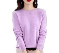 Maglioni 100% Cashmere da Donna, Autunno Girocollo Maniche Lunghe Lavoro Business Casual Basic Top, Pullover Morbido a Maglia, Viola chiaro, L