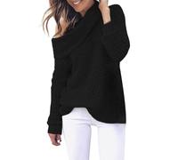 Maglioni a maglia per le donne top termici 2025 donna 2024 autunno/inverno nuovo colore solido collo alto maglia manica spalla testa maglione partito costume natale abiti regali, Nero , XL