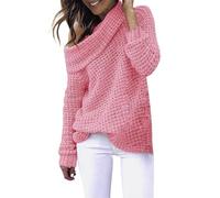 Maglioni a maglia per le donne top termici 2025 donna 2024 autunno/inverno nuovo colore solido collo alto maglia manica spalla testa maglione partito costume natale abiti regali, rosa, XL