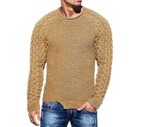 Maglioni a maglia strappata girocollo da uomo Maglioni invernali con trama classica Twist Maglioni da uomo casual slim fit morbido pullover, Marrone, 3XL