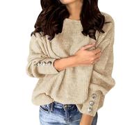 Maglioni autunnali da donna pullover maglioni a pipistrello maniche lunghe girocollo casual sciolto maglione top con, cachi, L