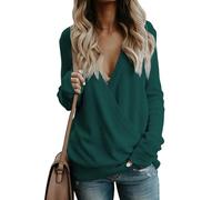 BTFONIA Maglioni avvolgenti con Scollo a V Profondo da Donna Maniche Lunghe Incrociati sul Davanti Larghi Lavorati a Maglia Top Autunnali e Invernali(Green 2,L)