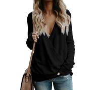 BTFONIA Maglioni avvolgenti con Scollo a V Profondo da Donna Maniche Lunghe Incrociati sul Davanti Larghi Lavorati a Maglia Top Autunnali e Invernali(Black,L)