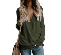 BTFONIA Maglioni avvolgenti con Scollo a V Profondo da Donna Maniche Lunghe Incrociati sul Davanti Larghi Lavorati a Maglia Top Autunnali e Invernali(Green 1,S)