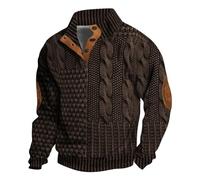Maglioni caldi da uomo, felpa con bottoni, maglia con toppa calda sul gomito, maglione spesso per autunno e inverno, termica, morbida e confortevole, maglieria per abbigliamento all'aperto, Marrone, L