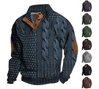 Maglioni caldi da uomo, felpa con bottoni, maglia con toppa calda sul gomito, maglione spesso per autunno e inverno, termica, morbida e confortevole, maglieria per abbigliamento all'aperto, Blu, XL