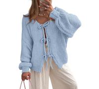 Maglioni Cardigan con Fiocco sul Davanti da Donna Maglioni Maniche Lunghe a Sbuffo in Maglia Grossa Cappotti da Giacca Autunno Inverno alla Moda(Blue,M)