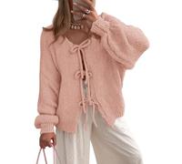Maglioni Cardigan con Fiocco sul Davanti da Donna Maglioni Maniche Lunghe a Sbuffo in Maglia Grossa Cappotti da Giacca Autunno Inverno alla Moda(Pink,M)