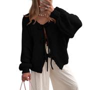 Maglioni Cardigan con Fiocco sul Davanti da Donna Maglioni Maniche Lunghe a Sbuffo in Maglia Grossa Cappotti da Giacca Autunno Inverno alla Moda(Black,S)