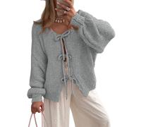 Maglioni Cardigan con Fiocco sul Davanti da Donna Maglioni Maniche Lunghe a Sbuffo in Maglia Grossa Cappotti da Giacca Autunno Inverno alla Moda(Gray,M)