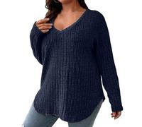 Maglioni Casual Autunnali da Donna Taglie Forti con Scollo a V e Maniche Lunghe, Ideali per Uscire Adesivi Carene Compatible with Moto (Dark Blue, XXL)