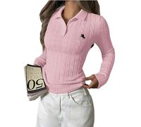 Maglioni Classici Autunnali da Donna, Stile Semplice E Rilassato, con Ricami Intrecciati, Scollo A V Vintage, Maniche Lunghe(Pink,M)