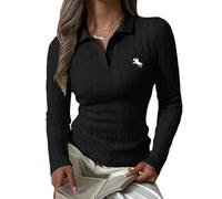 Maglioni Classici Autunnali da Donna, Stile Semplice E Rilassato, con Ricami Intrecciati, Scollo A V Vintage, Maniche Lunghe(Black,S)