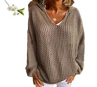 Maglioni con Cappuccio Traforati all'Uncinetto da Donna, Maglia con Cappuccio a Maniche Lunghe e Spalle cadenti(Dark Gray,M)