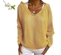 Maglioni con Cappuccio Traforati all'Uncinetto da Donna, Maglia con Cappuccio a Maniche Lunghe e Spalle cadenti(Yellow,M)
