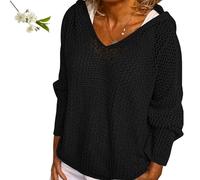 Maglioni con Cappuccio Traforati all'Uncinetto da Donna, Maglia con Cappuccio a Maniche Lunghe e Spalle cadenti(Black,M)