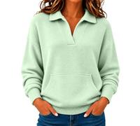 Maglioni con collo a polo da donna con scollo a V a maniche lunghe e tasche | Maglioni da donna con collo a polo casual con scollo a V tinta unita pullover da tasca maglioni invernali per le donne