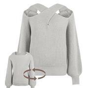 Maglioni con scollo a V da donna,Maglioni a maniche lunghe da donna, pullover oversize in maglia a costine morbido, Maglioni oversize a maniche lunghe per donne, spalle scoperte, autunno, inverno, al