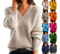 Maglioni con scollo a V da donna, maglioni da donna, morbidi maglioni casual per uscire a costine, leggeri e versatili, in cashmere, comodi e caldi, a maniche lunghe, Verde, L