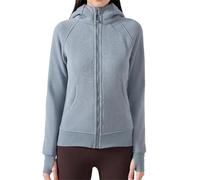 Maglioni da donna con cappuccio cerniera foderato in pile felpa giacca abbigliamento sportivo per corsa fitness yoga abbigliamento, Rhino Grigio, M